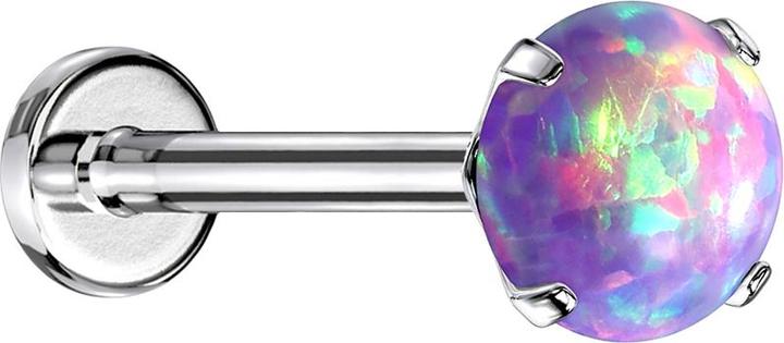 Star Piercing Micro Threadless Labret silber Opal violett gefasst (ohne Messing, Chirurgenstahl 316L)