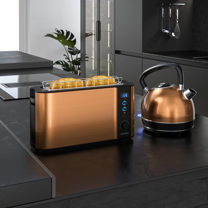 Actual product image Arendo Breakfast set, stainless steel kettle 1.7l 2200 Watt, 2-slice long slot toaster, copper (1.70 l)