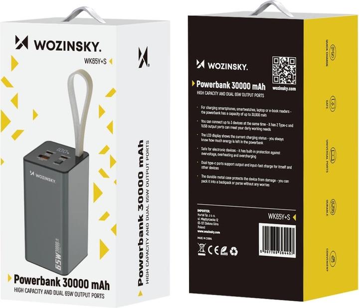 Produktbild Wozinsky Powerbank K65+ 65W 30000mAh 2x USB-C, 1x USB-A 65W - black (30000 mAh, 65 W, 65 Wh)