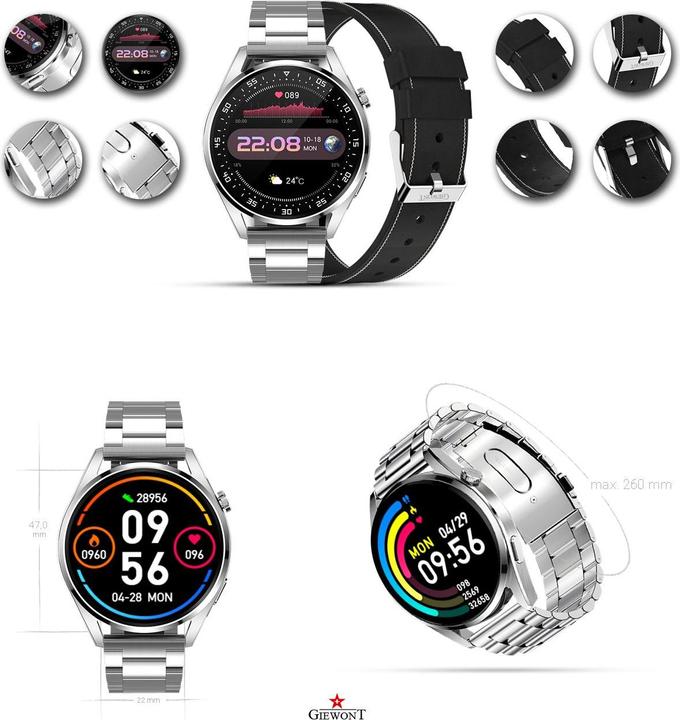Image du produit Giewont Smartwatch GW450-5 argent + bracelet en cuir noir