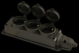 Actual product image Gunsan Valta 3-way rubber socket strip with hinged cover