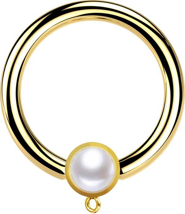 Actual product image Star Piercing Micro Closure Ring gold-plated with cylinder pearl white Ring for pendant (Surgical steel 316L, without brass)