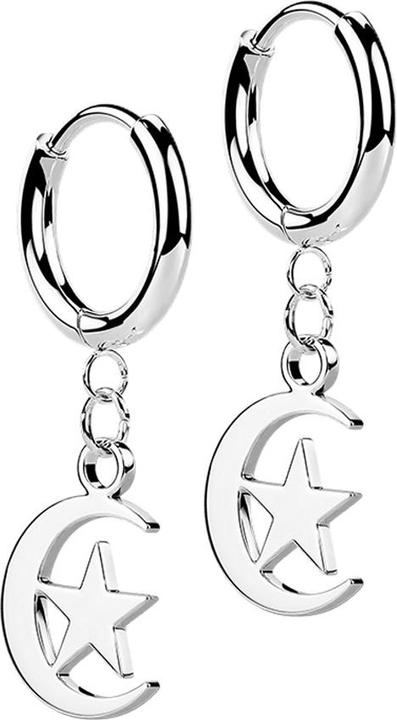 Image du produit Hollywood Body Jewelry Boucles d'oreilles argent Pendentif lune et étoile (sans laiton, Acier chirurgical 316L)