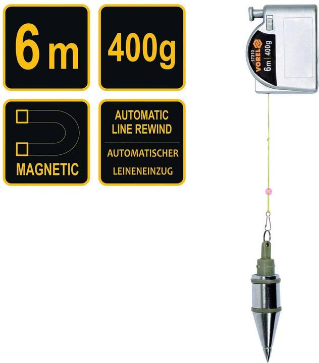 Actual product image Toya Vorel plumb bob 400g 6 metre with automatic retraction and magnet plumb bob Bricklayer's plumb bob