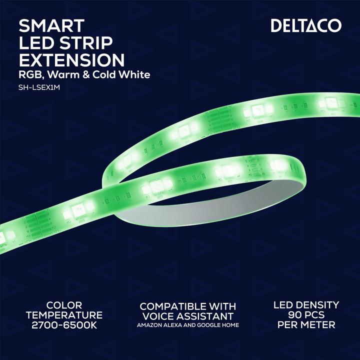 Actual product image Deltaco SMART HOME LED strip extension, 1m, RGB, 2700K-6500K, 6 contacts, suitable for SH-LS3M, whit (Multicoloured, 300 cm, Indoor, Outdoor)