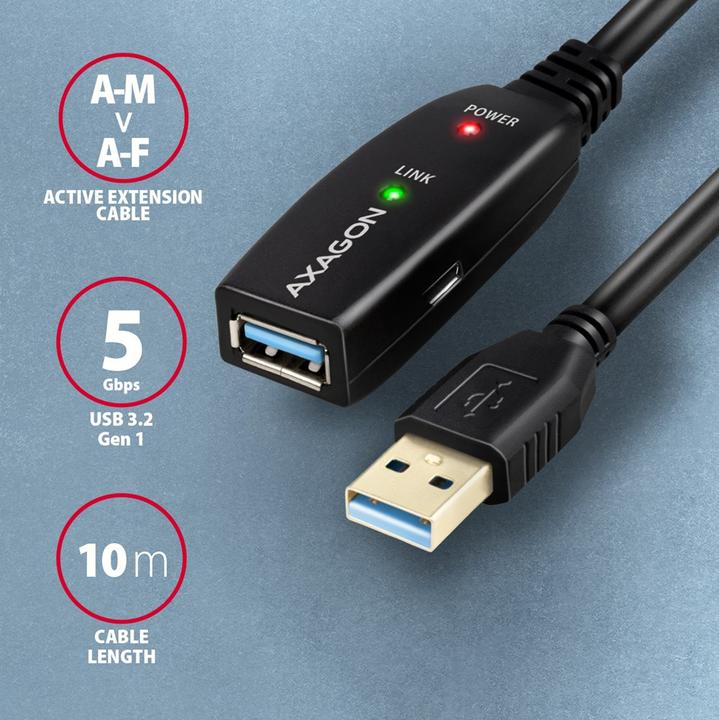 Image du produit Axagon ADR-310 Câble d'extension USB 3.2 Gen 1, actif - 10m (10 m, USB 3.2 Gen 1)