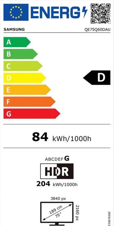 Etichetta energetica Samsung QE75Q60D (75", Q60D, QLED, 4K, 2024)