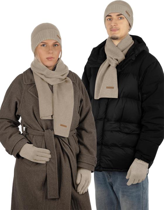 Actual product image Normani Winter set made of merino wool hat, scarf and gloves smooth Yuma - 9623 (One size)