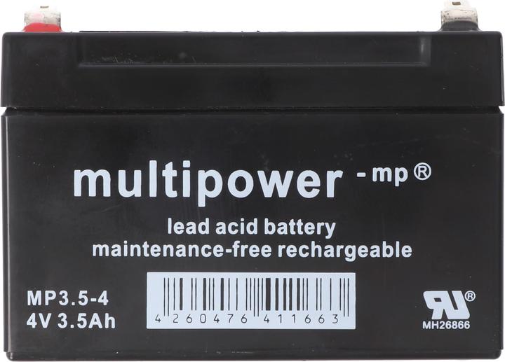 Produktbild Multipower MP3.5-4 4V 3,5Ah Bleiakku AGM Blei Gel Akku 4,8mm Steckkontakte Faston, 4260476411663 (4 V, 3.50 Ah)