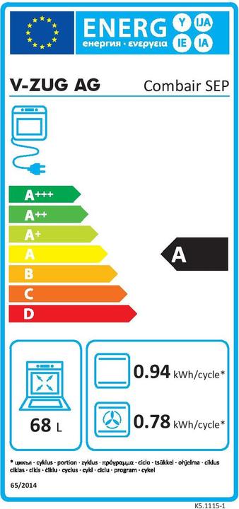 Label énergétique V-Zug Combair SEP