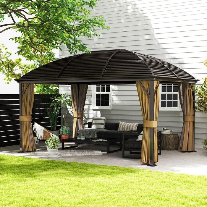 Produktbild Swisshandel24 Pavillon mit Hardtop, 4x3 m Wasserdicht Stabil Winterfest Moskitonetz, Alu, Braun (398 cm, 298 cm)