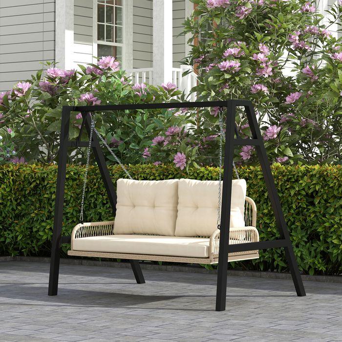 Immagine prodotto Swisshandel24 2-Sitzer Hollywoodschaukel Rattan, bis 240 kg, 115x66x44 cm Beige