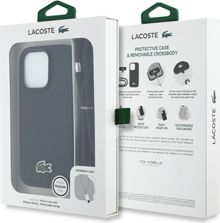 Actual product image Lacoste Case Iconic Petit Pique Crossbody Cord MagSafe for iPhone 16 Pro black