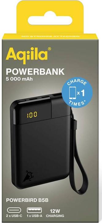Immagine prodotto Aqiila Powerbird B5B - Powerbank 5000 mAh, 12W - Nero (5000 mAh, 12 W, 37 Wh)