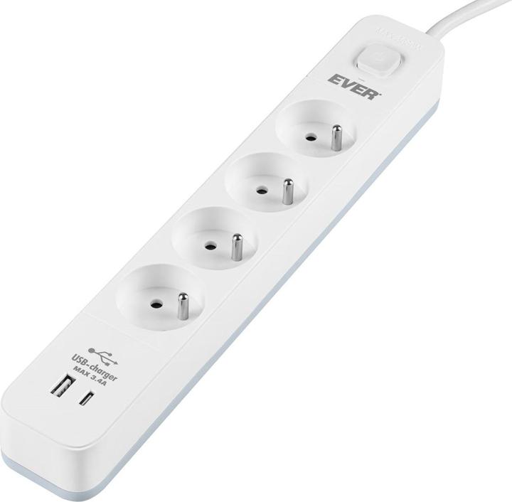 Ever Listwa Antyprzepięciowa Protect 4pl 1a1c 1 5m (4 x, USB-A, 1.50 m)
