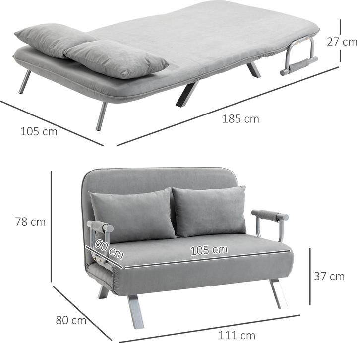 Produktbild Homcom Schlafsofa Rückenlehne mit 5 verstellbaren Komfortwinkeln, Einfache Montage (Bettsofa)