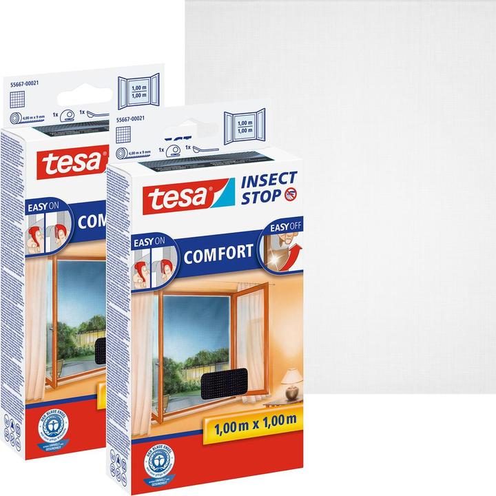 Immagine prodotto tesa 2x zanzariera COMFORT per finestre, con nastro in velcro, autoadesiva, senza foratura (100 x 100 cm)