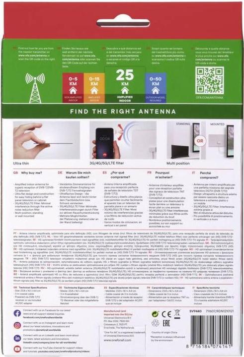 Produktbild One for All DVB-T Ultrathin Antenne (Flachantenne, DVB-T / -T2, LTE, WiMAX, DVB-S / -S2)