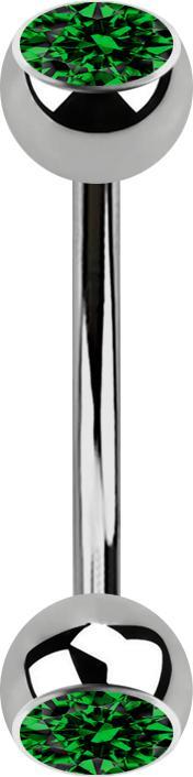 Star Piercing Micro Banane silber mit zwei Kugeln Kristall grün (ohne Messing, Titan G23)