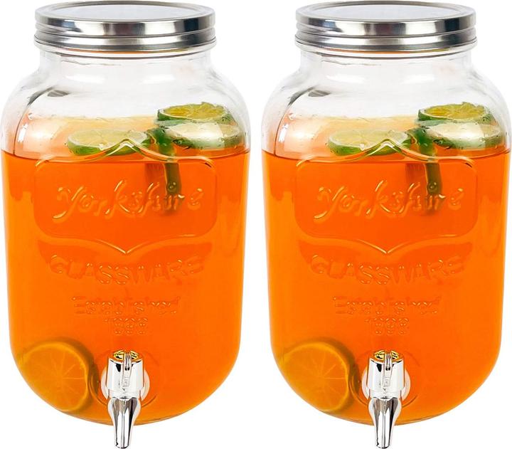 Immagine prodotto Yorkshire Set di 2 distributori di bevande in vetro, aspetto vaso da conserva angolare, rubinetto, 4 litri