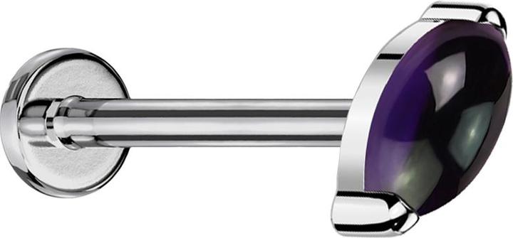 Star Piercing Micro Threadless Labret silber Ovaler Amethyst Stein (Mineralisch, Titan G23, ohne Messing)