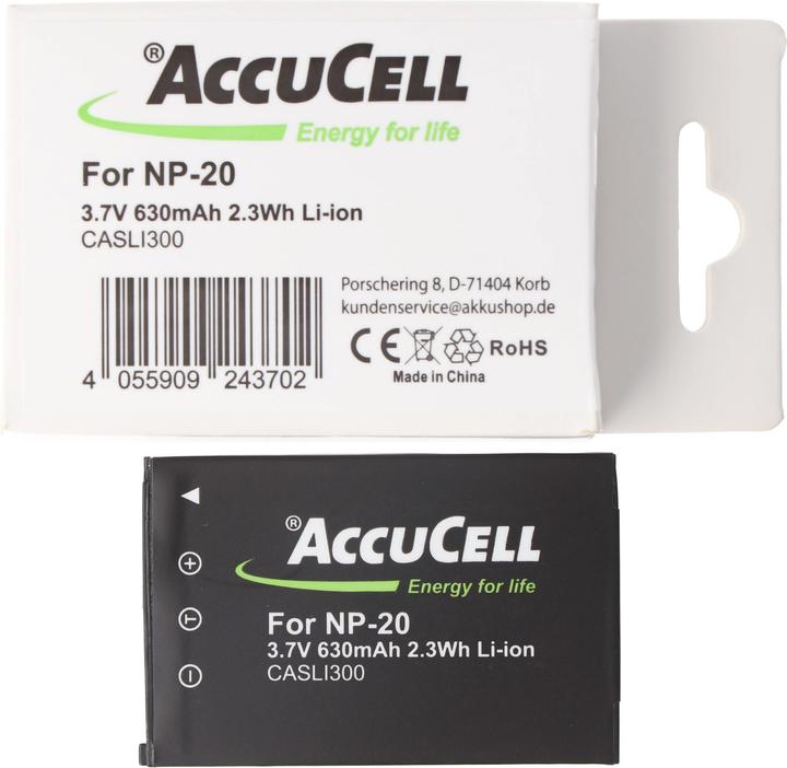 Actual product image AccuCell Battery suitable for Casio NP-20 Akkuty Casio Exilim EX-M1, EX-M2, Casio NP20, Sony NP-20DBA