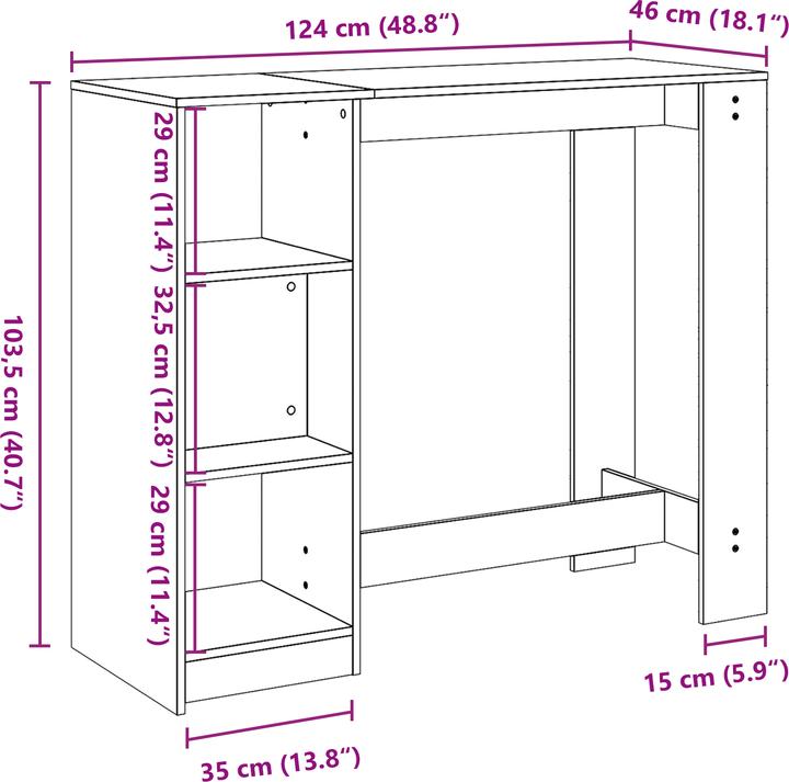 Produktbild VidaXL Bartisch mit Regal Schwarz Eiche 102,5x46x103,5 cm Hergestelltes Holz