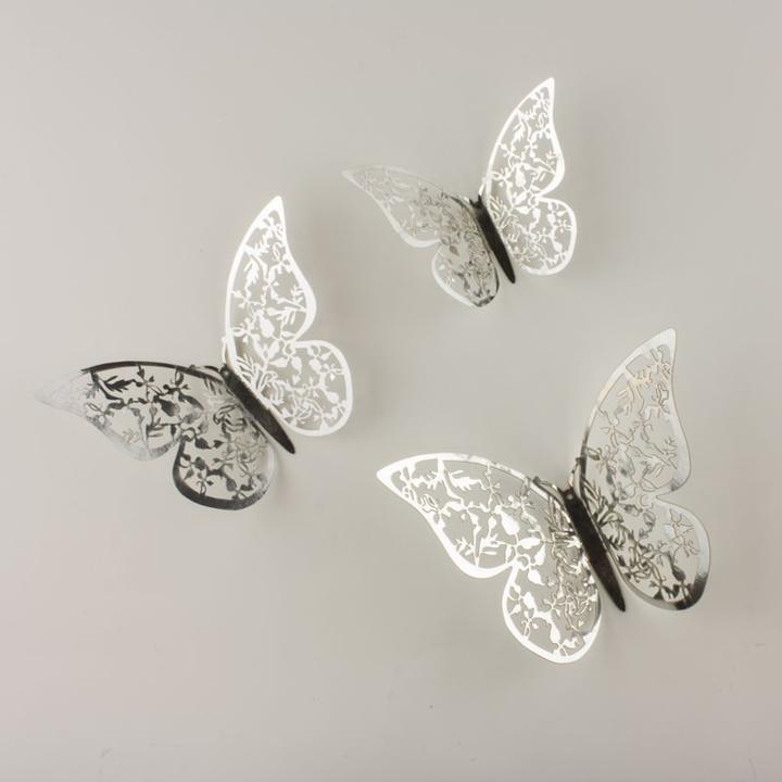 Immagine prodotto JTI 12 pezzi farfalle 3D in metallo, decorazione da parete - foglia d'argento