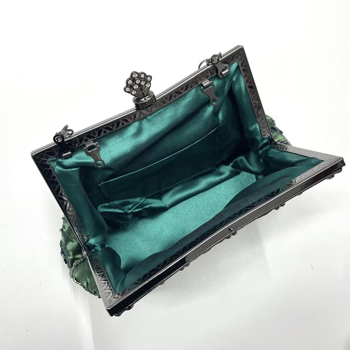 Actual product image Only-Bags.Store Beaded floral embroidery evening bag, vintage satin wedding handbags, sequin clutch clip
