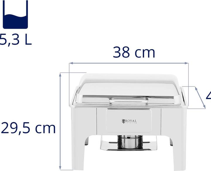 Produktbild Royal Catering Chafing Dish Warmhaltebehälter Rechaud GN 2/3 5,3 L 1 Brennstoffzelle halbrund