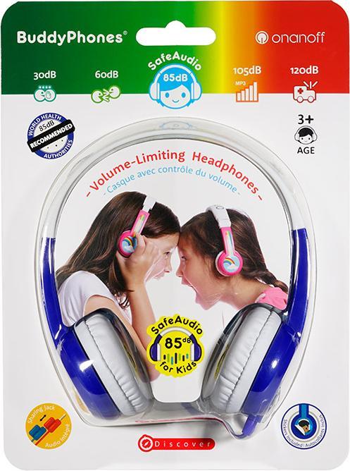 Actual product image Buddyphones kids headphones wired Discover (Blue)
