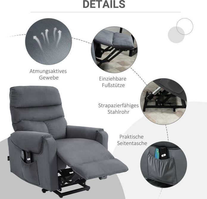 Immagine prodotto Swisshandel24 Fernsehsessel mit Massage, Aufstehhilfe, Heizung, Liegefunktion 79x97x103 cm