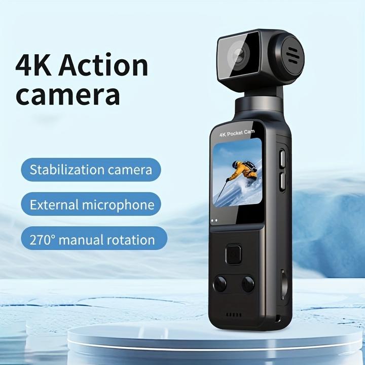 Image du produit PhoneLook Caméra d'action portable 4K avec objectif rotatif 270° légère rechargeable pour vlogging et voyage (Bluetooth, WiFi)