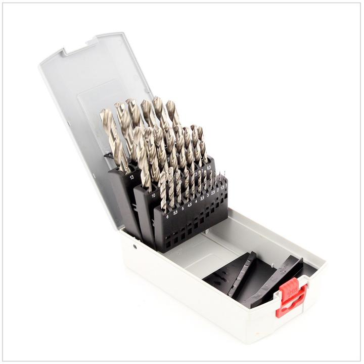 Immagine prodotto Bosch Professional Zubehör Set di punte elicoidali PRO Metal HSS-G, 25 pezzi. (6 mm, 12 mm, 1 mm, 6,5 mm, 5,5 mm, 10 mm, 10,5 mm, 12,5 mm, 1,5 mm, 7 mm, 11 mm, 3 mm, 5 mm, 8,5 mm, 11,5 mm, 8 mm, 2,5 mm, 9 mm, 3,5 mm, 4,5 mm, 2 mm, 7,5 mm, 13 mm, 9,5 mm, 4 mm)