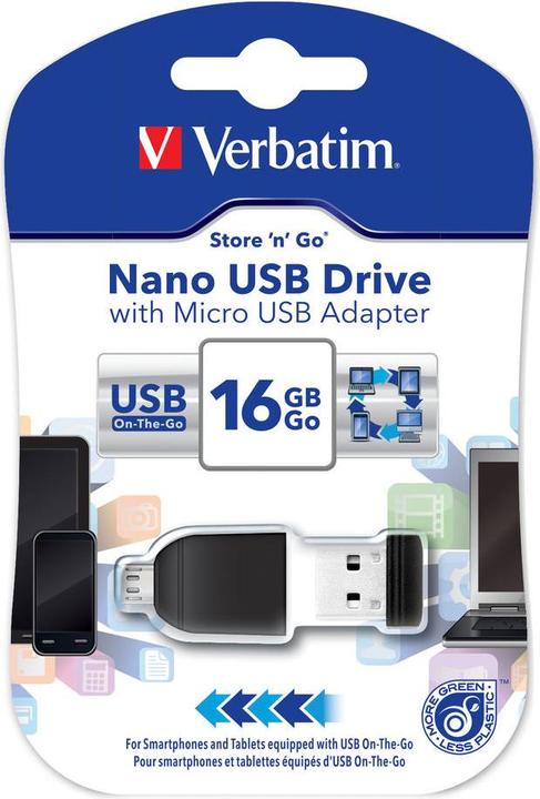 Actual product image Verbatim Nano incl. OTG Adaptor (16 GB, USB-A, Micro USB, USB 2.0)