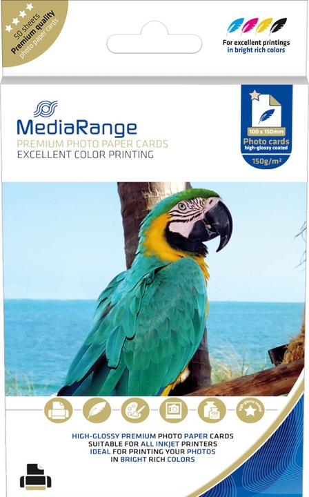 Actual product image MediaRange PHOTO PAPER CARDS 150gr WHITE MRINK115 50sheets glossy 100x150mm (150 g/m², 100 x 150 mm, 50 x)