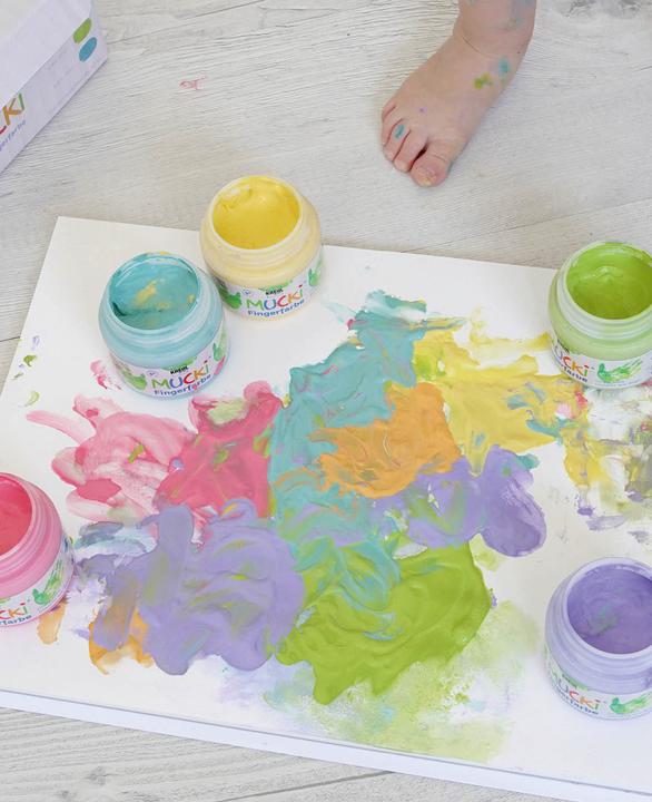 Image du produit Kreul MUCKI Kit de peinture au doigt (Orange, Jaune, Lila, Vert, Rose, Turquoise, 900 ml)