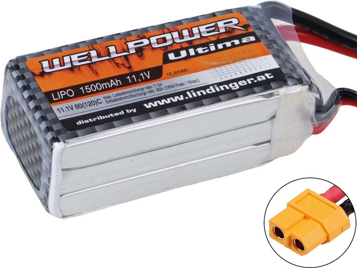 Produktbild Wellpower lipo akku ultima 1500 mah / 11,1 volt 3s 60/120c ch5 xt-60 (11.10 V, 1500 mAh)