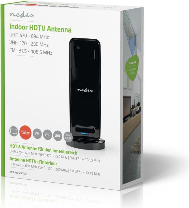 Image du produit Nedis Antenne intérieure FM/UHF/VHF active Portée de réception : 0-15 km Gain LTE700 dBi (avec câble (Antenne d'intérieur, 28 dB, LTE, UKW / MW / LW)
