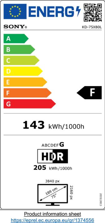Energie-Label Sony KD-75X80L (75", X80L, LED, 4K, 2023)