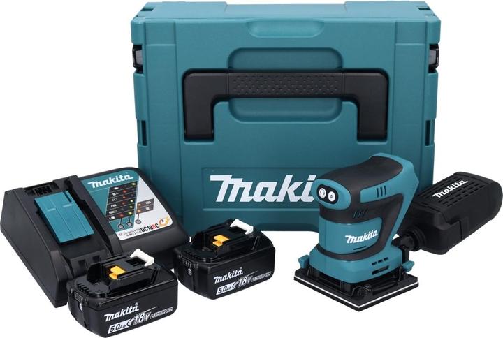 Produktbild Makita DBO 481 RTJ Akku Schwingschleifer 18 V 112 x 102 mm + 2x Akku 5,0 Ah + Ladegerät + Makpac (Schwingschleifer)