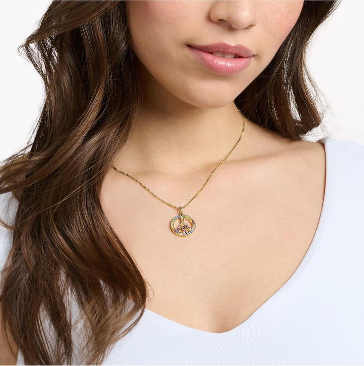Image du produit Thomas Sabo Collier avec pendentif signe de paix avec pierres multicolores plaqué or (Argent 925, 50 - 55 cm)
