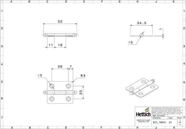 Produktbild Hettich Zierscharnier, vermessingt 40x35 mm, 2 St.