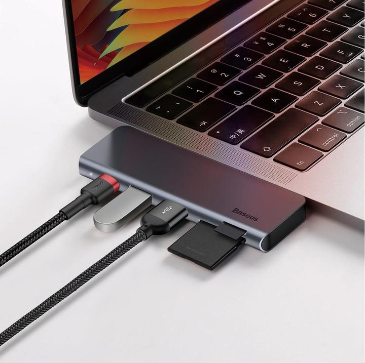 Actual product image Baseus Harmonica Five-in-one HUB Adapter Grey (USB-C, 5 Ports)