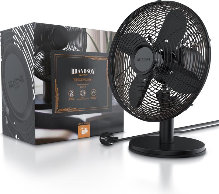 Actual product image Brandson Table fan, retro design, oscillation, tilt angle approx. 40°, metal housing, 30W, black (50 dB)