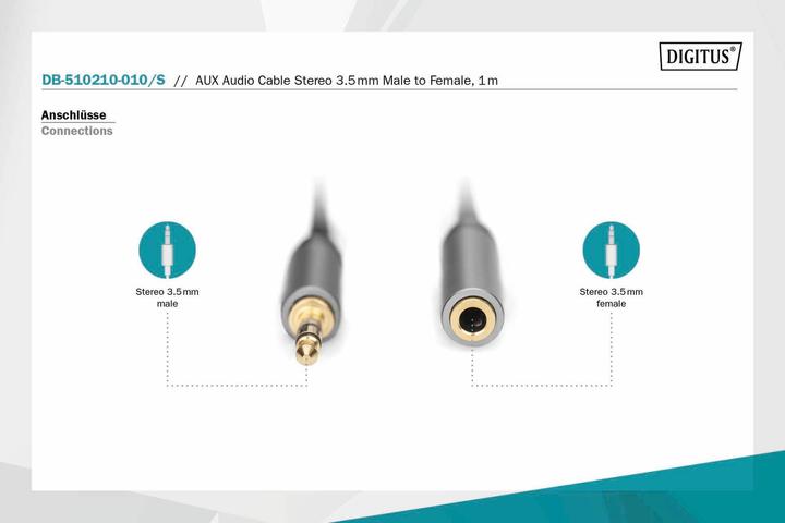 Image du produit Digitus Câble d'extension audio, jack 3,5 mm vers prise 3,5 mm (1 m)