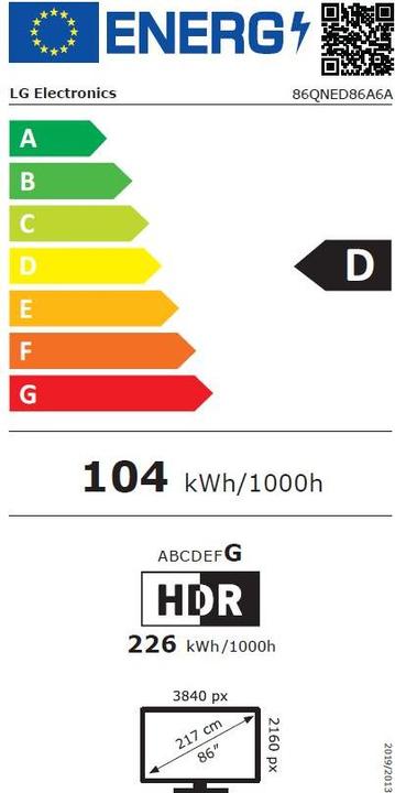 Etichetta energetica LG 86QNED86A6A (86", QNED, 4K, 2025)