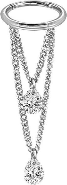 Produktbild Star Piercing Micro Segmentring klappbar silber Anhänger zwei Ketten zwei Ovale Kristalle silber (Chirurgenstahl 316L, ohne Messing)