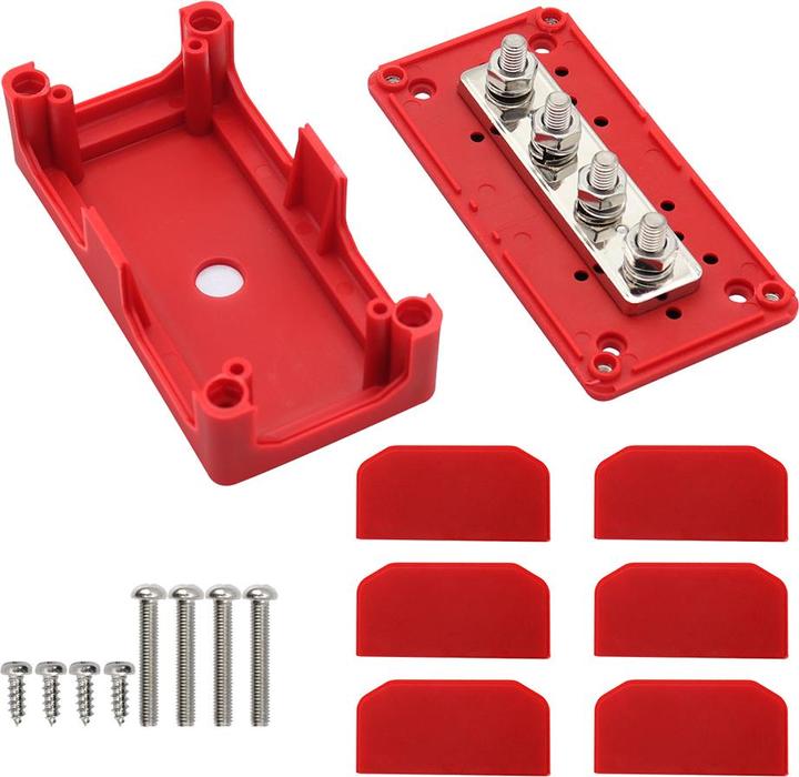 Produktbild Offgridtec BusBar Box Rot 4 x M8 Anschlussbolzen inkl. Abdeckung und Befestigungsschrauben