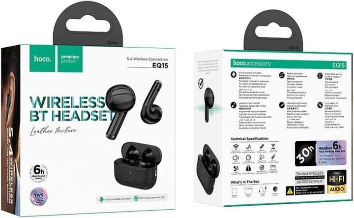 Produktbild Hoco Wireless headphones wireless earphones bluetooth TWS EQ15 black (6 h)